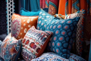 Colorful pillows on a bed