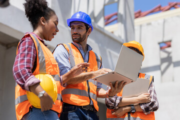 Construction engineer discusses with architect at the construction site. or high-rise construction sites