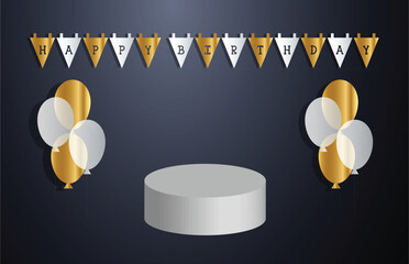 Free vector elegant birthday background with realistic podium