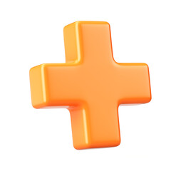 Obraz premium Orange Plus sign isolated on white background. 3d illustration