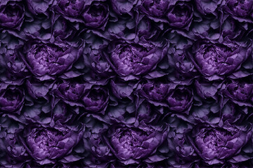 Seamless pattern with baroque purple peonies on a black background, moody muted colors. Generative AI