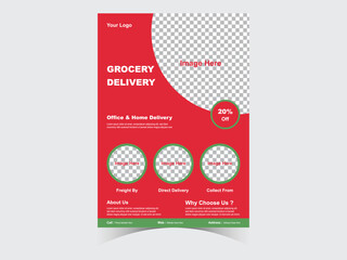 Grocery Delivery flyer Design. Food Flyer Template, fresh groceries. Grocery store, Shopping, Supermarket, Ordering, Fresh food, Home delivery, template for Grocery store, Online And Offline Marke