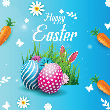  Free vector realistic happy easter background illustration with colorful painted egg