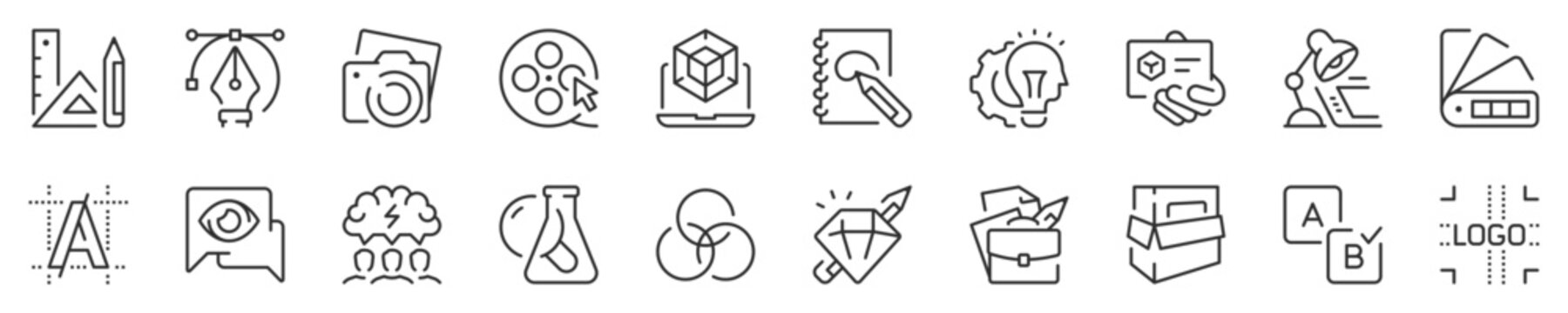 Creative process thin line icon set. Symbol collection in transparent background. Editable vector stroke. 512x512 Pixel Perfect.