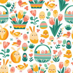 Retro Whimsical Easter Seamless Pattern Background