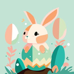 Cartoon Whimisical Easter Rabbit Egg