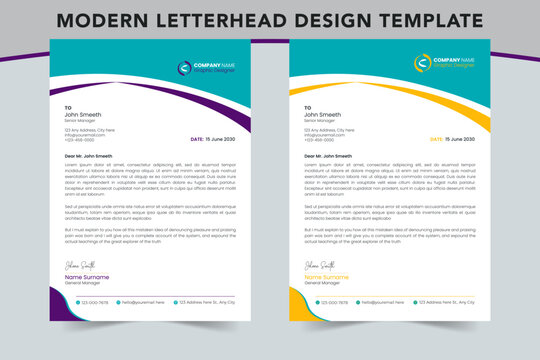 Professional corporate company business letterhead template design with 2 color variation