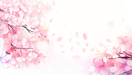 Fototapeta premium 水彩風の桜の花びらの背景 Generative AI