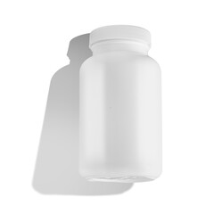 Biała butelka na lekarstwa,  z cieniem, na białym tle