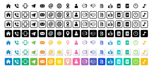 Web icon set. Website set icon vector. for computer and mobile. Contact information icon collection on square shape 