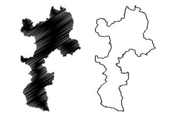 South Staffordshire Non-metropolitan district (United Kingdom of Great Britain and Northern Ireland, ceremonial county Staffordshire or Staffs, England) map vector, scribble sketch map