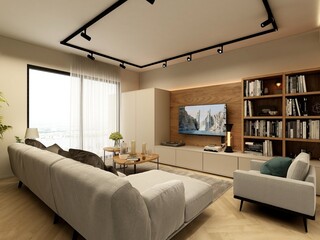 dormitorio de casa moderna con vestidor y estilo minimalista industrial