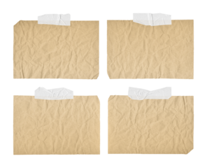 Realistic paper pieces with adhesive tape on transparent background. Sticky notes