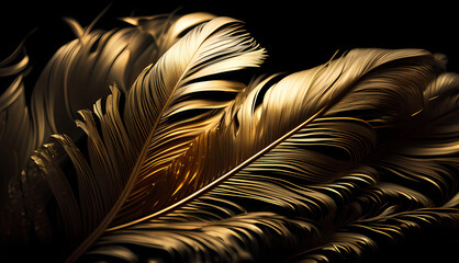 Golden feathers. Generative AI.