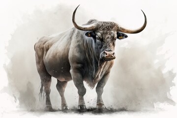 Bull portrait - watercolor style - Generative AI