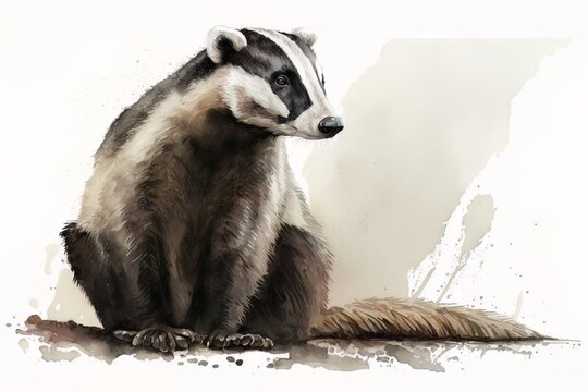 Badger portrait in watercolor style - Generative AI