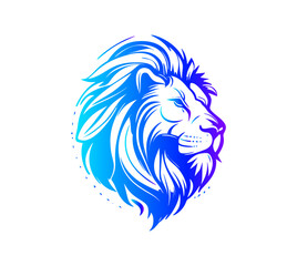 Lion's head, silhouette, black and white, white background, vector, extremely simplified, concise, angry, fierce