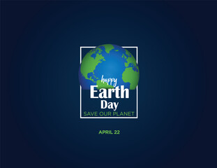 Earth day logo design. Happy Earth Day, 22 April. Save the planet earth. World map background vector illustration.