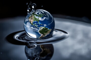 the earth dropped in water created with generative ai	