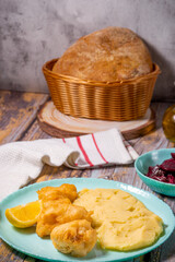Cod fish with a potato garlic mash  - Bakaliaros Skordalia