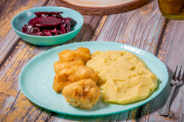 Cod fish with a potato garlic mash  - Bakaliaros Skordalia