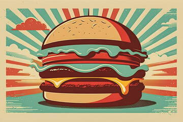Hamburger, fast food. Illustration. AI generation.