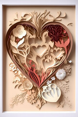 Heart with floral ornament. Illustration. Ai generation.