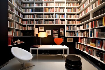 a small modern wonderful library in the guest room, contemporary style - Generative AI