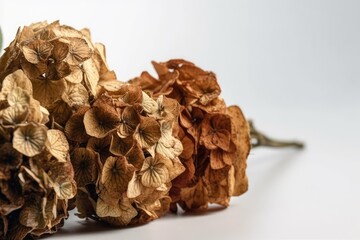 Dried Hydrangea on White Background. Furnishings. Minimalism. Generative AI