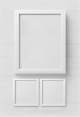 Set of three white portrait picture frame mockups, AI Generated