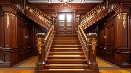 Obraz premium Charming Classic Wood House, Elegant Entrance and Inviting Stairs, Generative AI