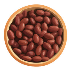 Cocoa Beans on Wooden Bowl Top View Isolated Hand Drawn Painting Illustration
