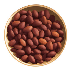 Cocoa Beans on Wooden Bowl Top View Isolated Hand Drawn Painting Illustration