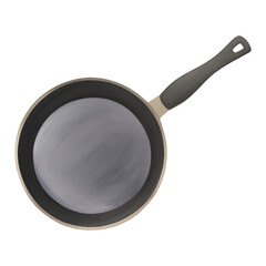 Frying Pan Top View Isolated Hand Drawn Painting Illustration