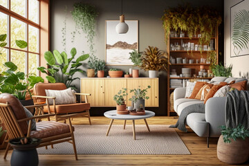 Modern living room, futuristic interior design. Super photo realistic background. Generative ai illustration