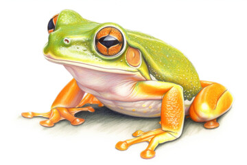 Obraz premium Orange-thighed tree frog in style of watercolor pencils on white paper, AI generative illustration