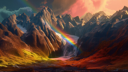 sunrise over the mountains and rainbow generative ai