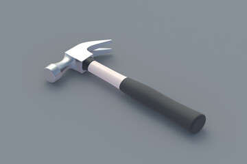 Hammer on gray background. Construction concept. Home renovation. Tools for repair. 3d render
