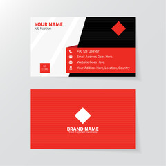 Modern Business Card Template Red Black Colors. Flat, Vector & Creative Design 