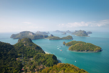 Fototapeta na wymiar Group of tropical islands in sea. Ang Thong National Marine Park near Koh Samui in Thailand..
