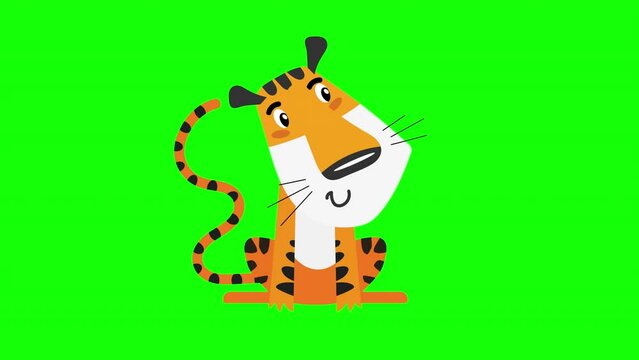 cartoon tiger icon loop Animation video transparent background with alpha channel.