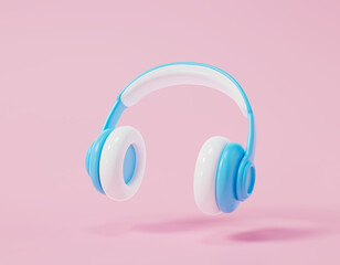 3d headphone on light pink background. 3D rendering illustration