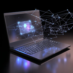 laptop with hologram of the complex network