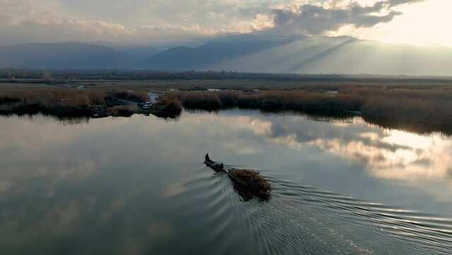 A boat returning home in the Eber Lake in Afyonkarahisar Province