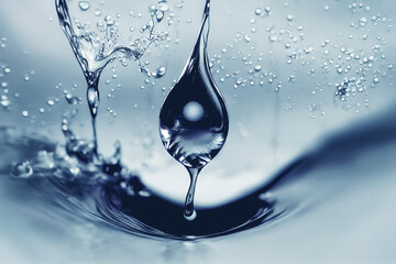 Water splash and water drop. Digital art.