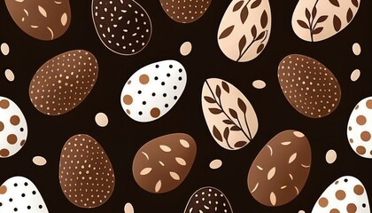 Dark cute background pattern with ornamented easter eggs, brown and beige