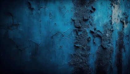 Blue grunge abstract background texture, old rough wall pattern backdrop