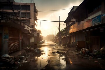 Naklejka premium Unsettling Silence in a Deserted City (AI Generated)