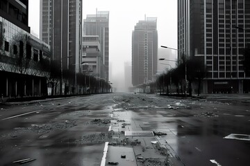 Desolate Cityscape Amidst Chaos (AI Generated)
