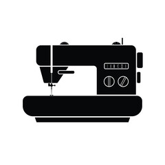 Sewing machine silhouette flat illustration vector isolated on white background. Black and white icon for sewing concept. Device for tailors.